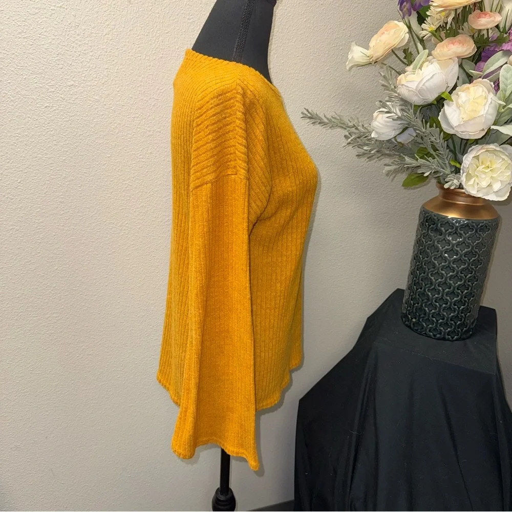 Cotton & Rye Mustard Yellow Ribbed Knit Long Sleeve Cozy Fall Sweater Top L - Picture 4 of 6